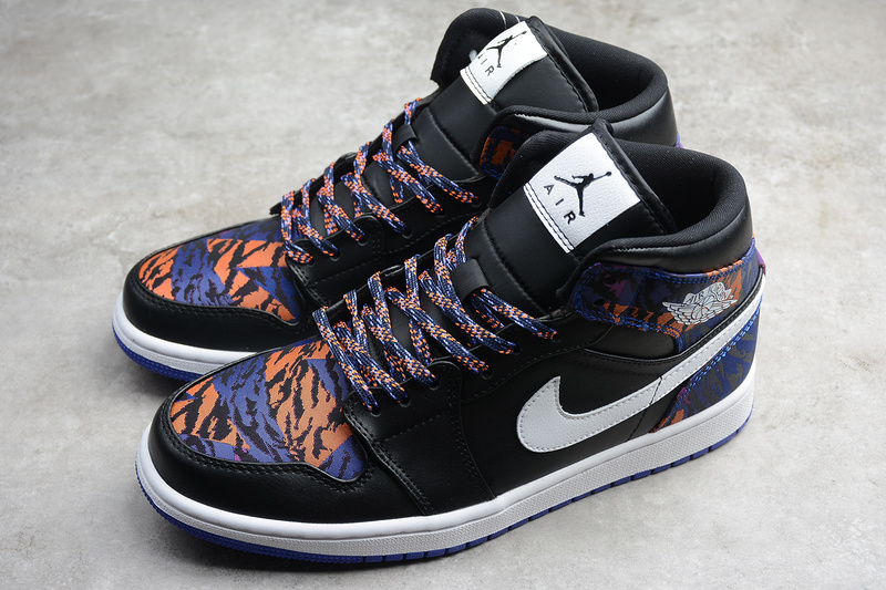 Gz Air Jordan 1 Mid Tiger Stripe Black/White-Rush Violet 7