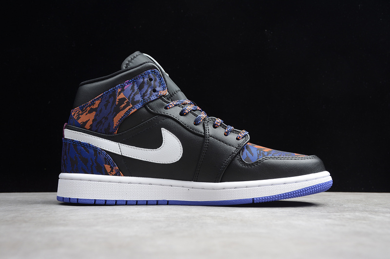 Gz Air Jordan 1 Mid Tiger Stripe Black/White-Rush Violet 13