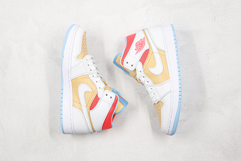 Air Jordan 1 Mid Se Sesame/White/Flash Crimson/Psychic Blue 5