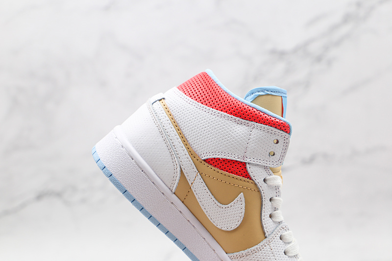 Air Jordan 1 Mid Se Sesame/White/Flash Crimson/Psychic Blue 7