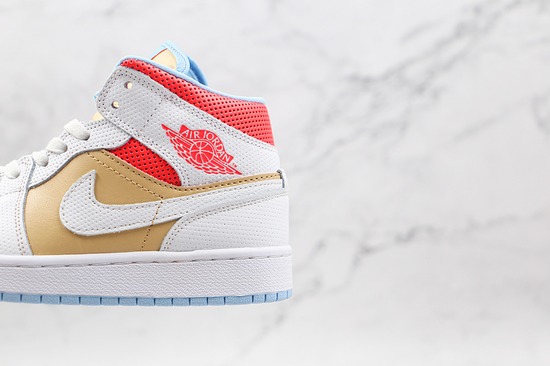 Air Jordan 1 Mid Se Sesame/White/Flash Crimson/Psychic Blue 9