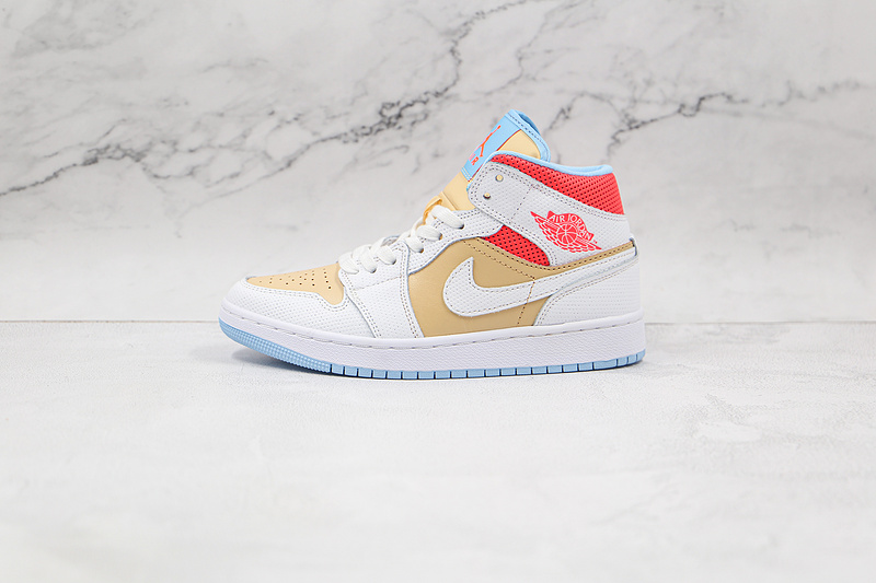 Air Jordan 1 Mid Se Sesame/White/Flash Crimson/Psychic Blue 11