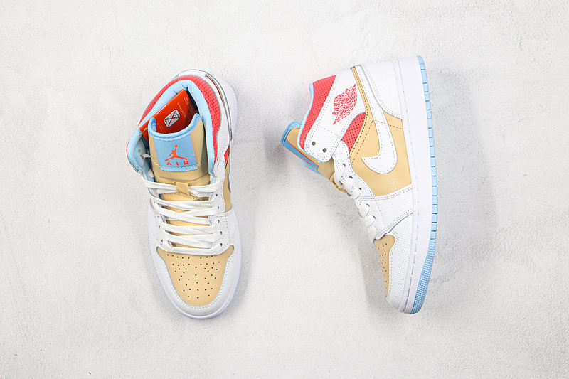 Air Jordan 1 Mid Se Sesame/White/Flash Crimson/Psychic Blue 17