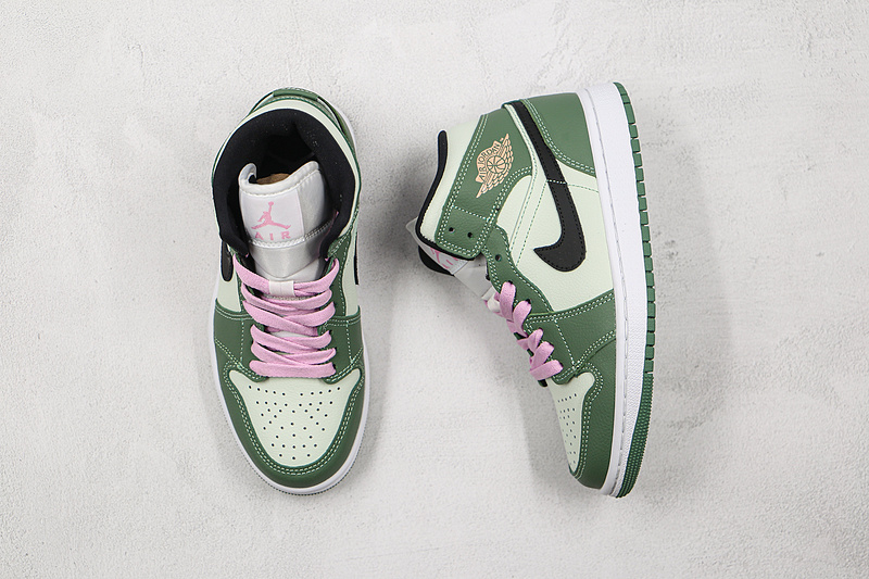 Air Jordan 1 Mid Se Dutch Green/Black/Barely Green/Arctic Pink 3