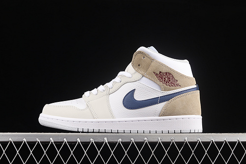 Air Jordan 1 Mid White/Tan/Navy Blue 7