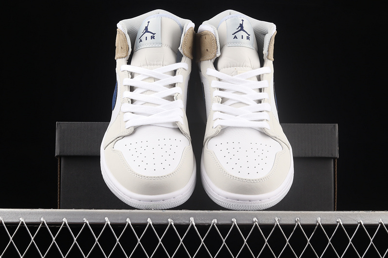 Air Jordan 1 Mid White/Tan/Navy Blue 11