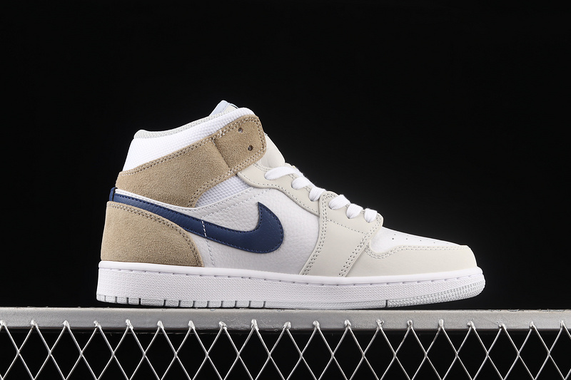 Air Jordan 1 Mid White/Tan/Navy Blue 25