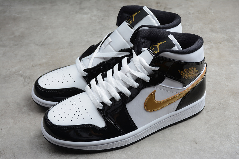 Air Jordan 1 Mid Patent Leather Se Black/Metallic Gold-White 11