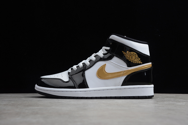 Air Jordan 1 Mid Patent Leather Se Black/Metallic Gold-White 25