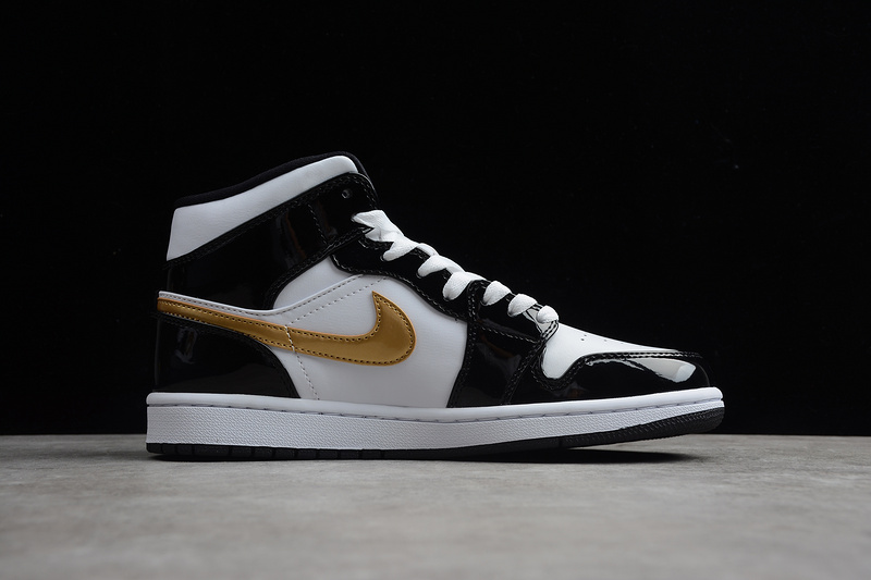 Air Jordan 1 Mid Patent Leather Se Black/Metallic Gold-White 31