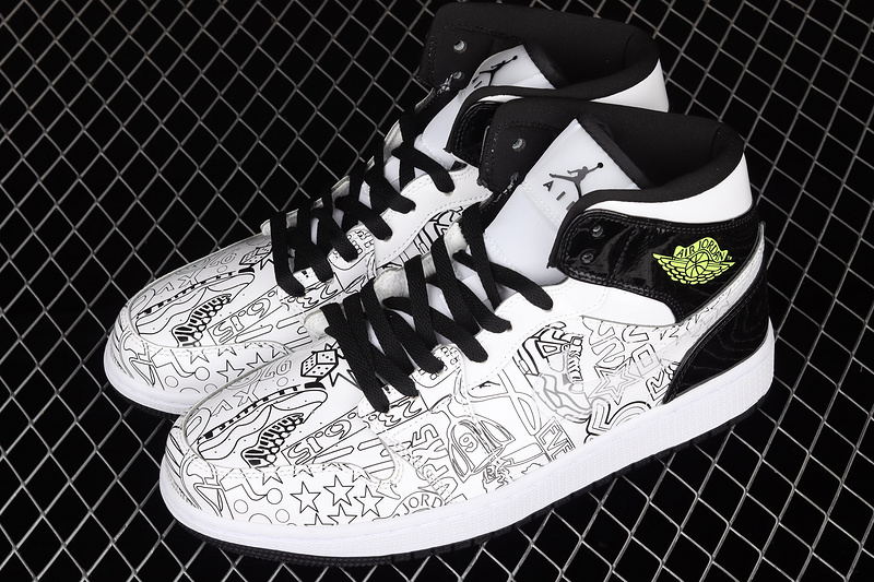 Air Jordan 1 Mid Gs Diy White/White/Black-Volt 15