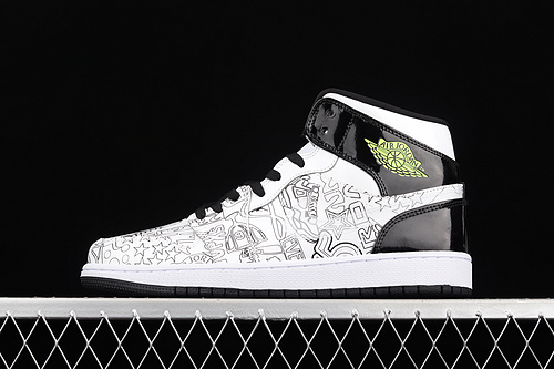 Air Jordan 1 Mid Gs Diy White/White/Black-Volt 27