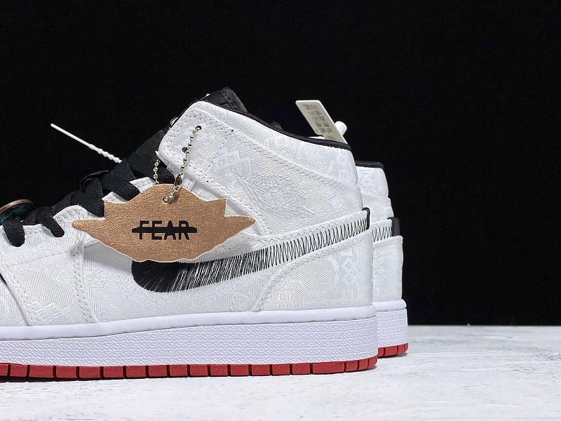 Get Clot X Air Jordan 1 Mid Fearless White/Black-Red 9