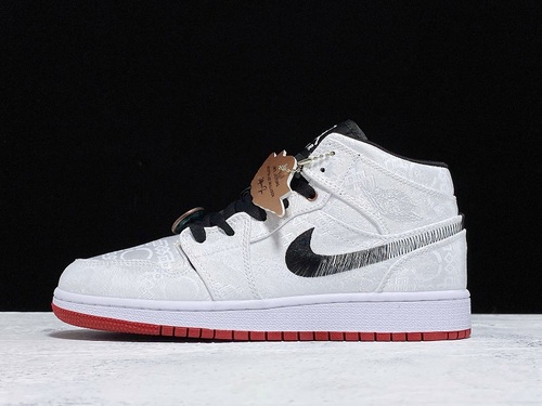 Get Clot X Air Jordan 1 Mid Fearless White/Black-Red 25