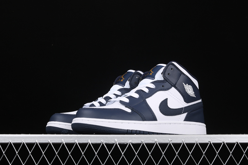 Air Jordan 1 Mid White/Metallic Gold-Obsidian 5