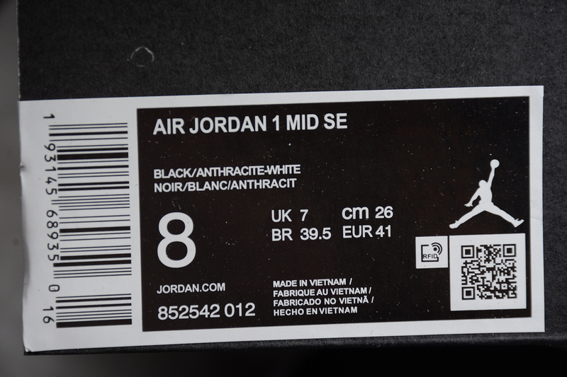 Gz Air Jordan 1 Mid Nylon Black/Anthracite-White 31