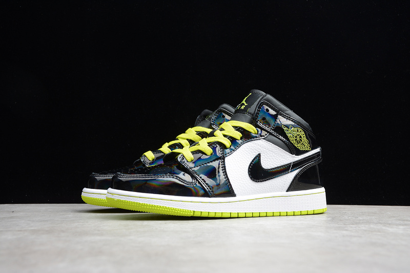 Gz Air Jordan 1 Mid Black/Cyber-White-Mystic Green 17