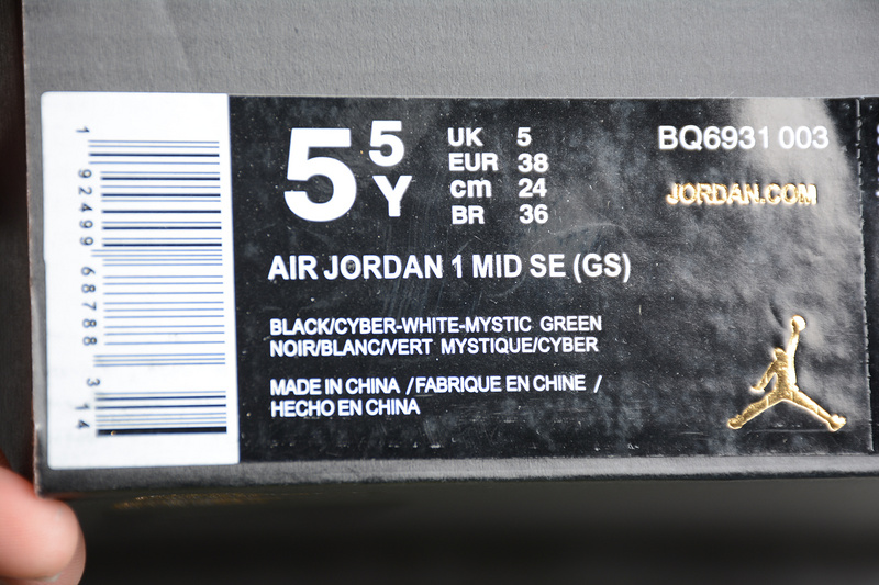 Gz Air Jordan 1 Mid Black/Cyber-White-Mystic Green 25