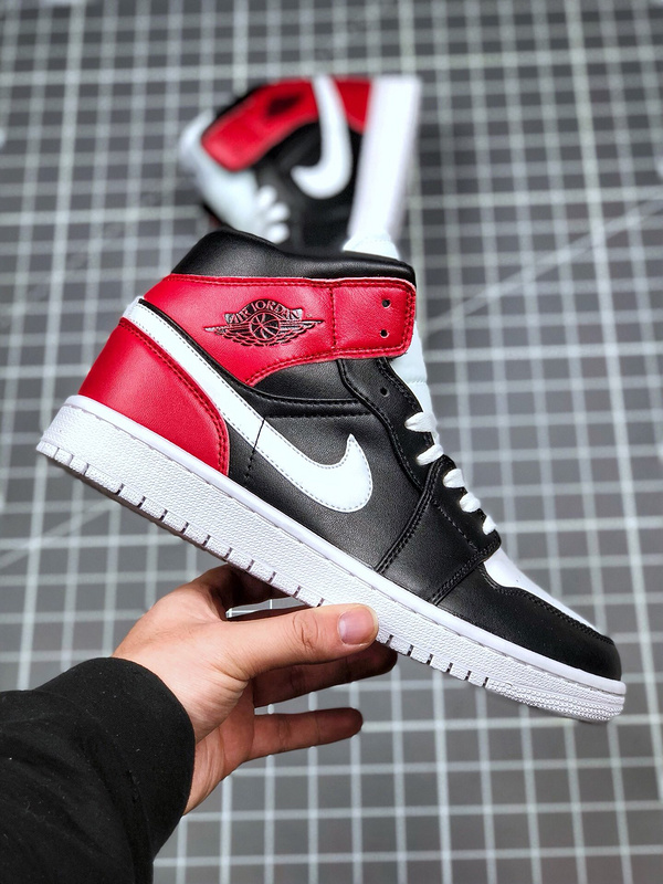 Air Jordan 1 Mid Black/White/Noble Red 3