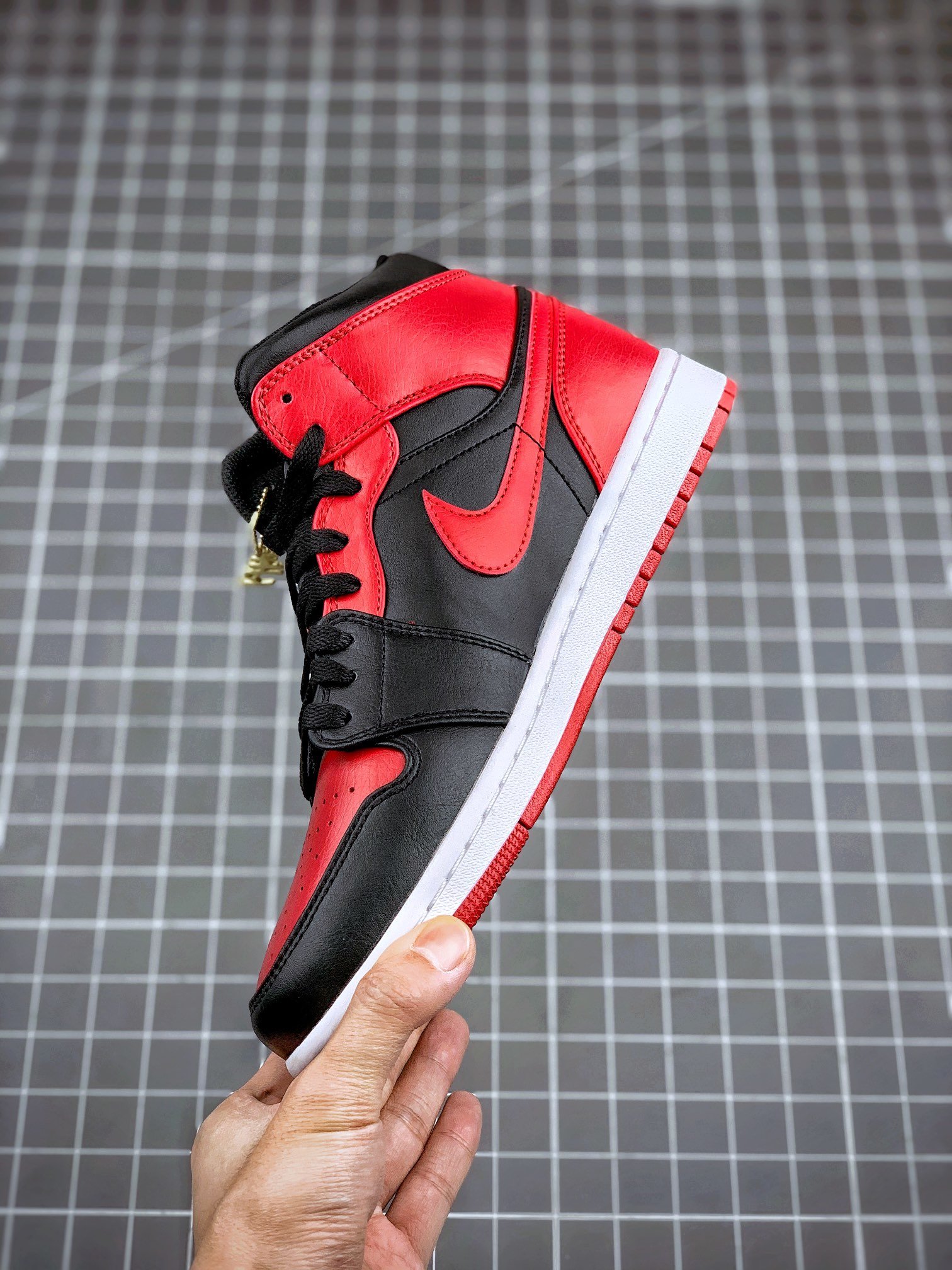 Air Jordan 1 Mid Bred Black/Black/Red 15