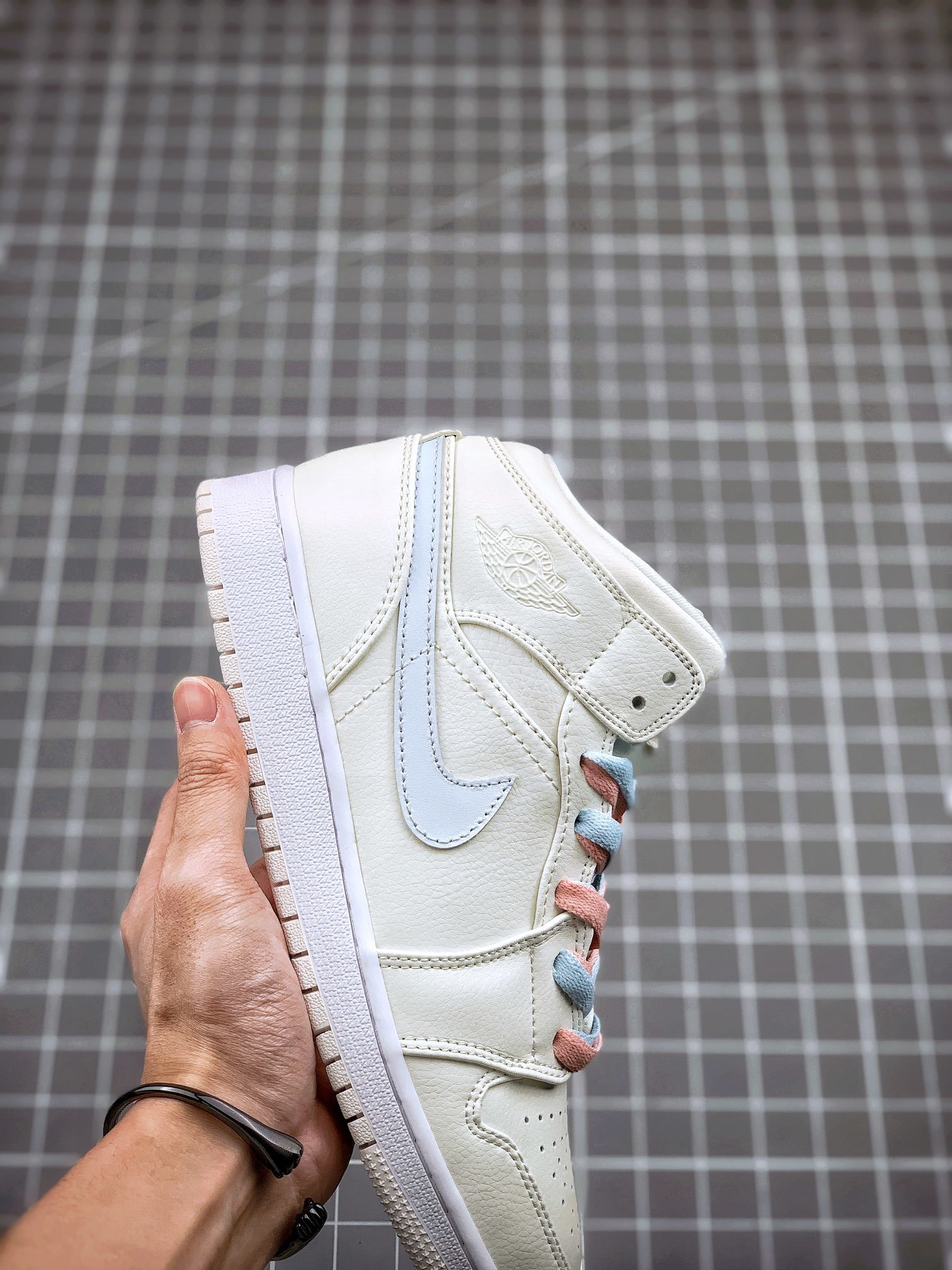 Top Quality Air Jordan 1 Mid Swoosh Phantom/Igloo-Purple Rise-Blue Tint 3