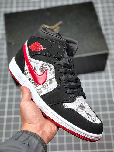 Air Jordan 1 Mid Se Newspaper Black/White/Red 3