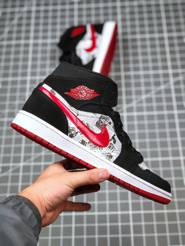 Air Jordan 1 Mid Se Newspaper Black/White/Red 13