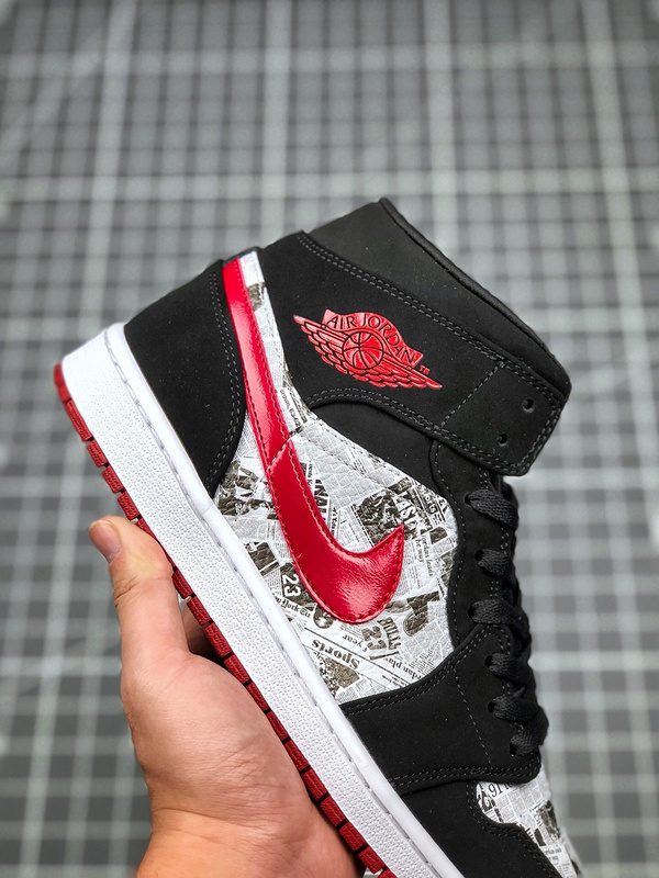 Air Jordan 1 Mid Se Newspaper Black/White/Red 19