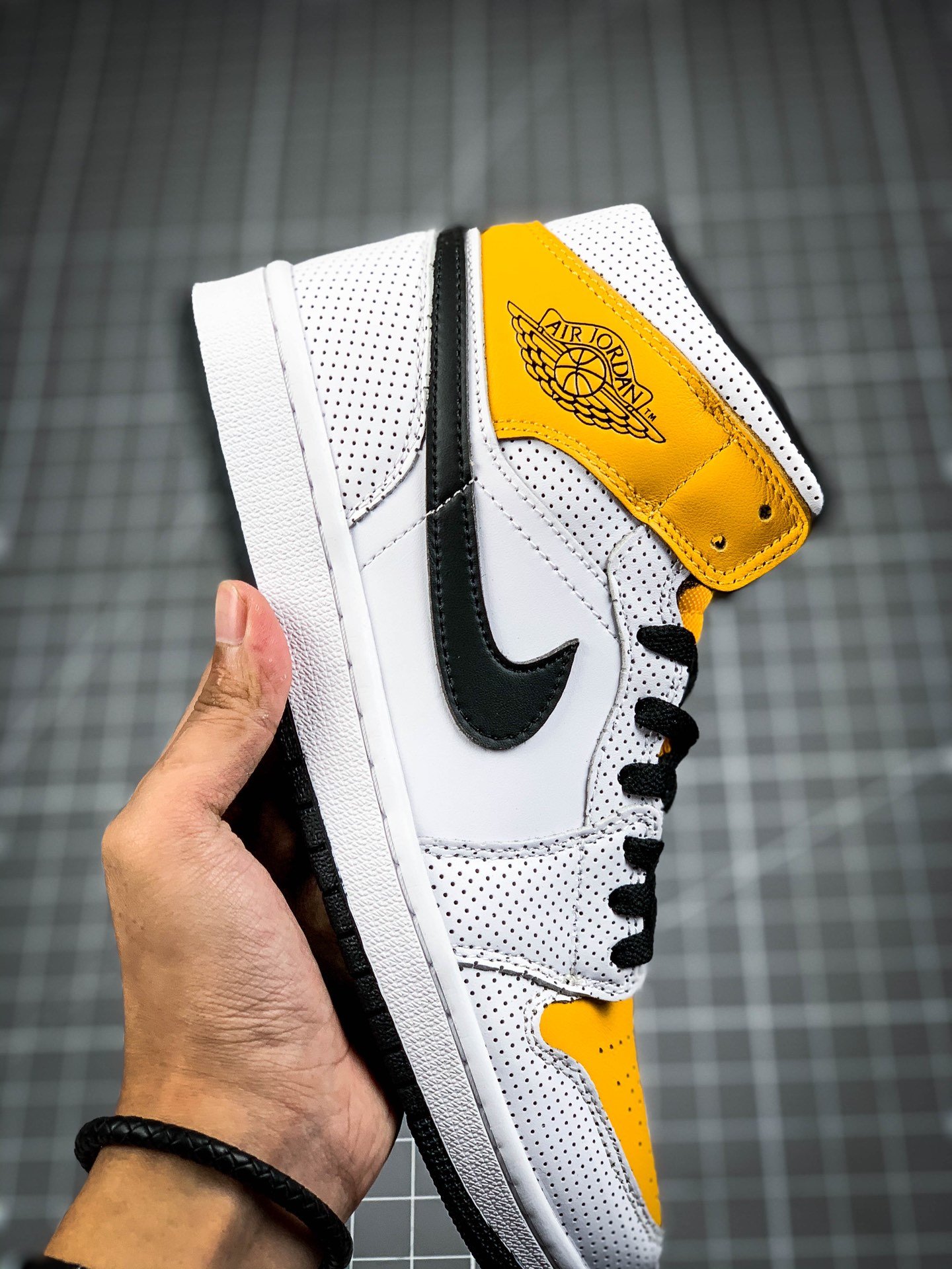 Air Jordan 1 Mid Perforated White/Black-University Gold 3