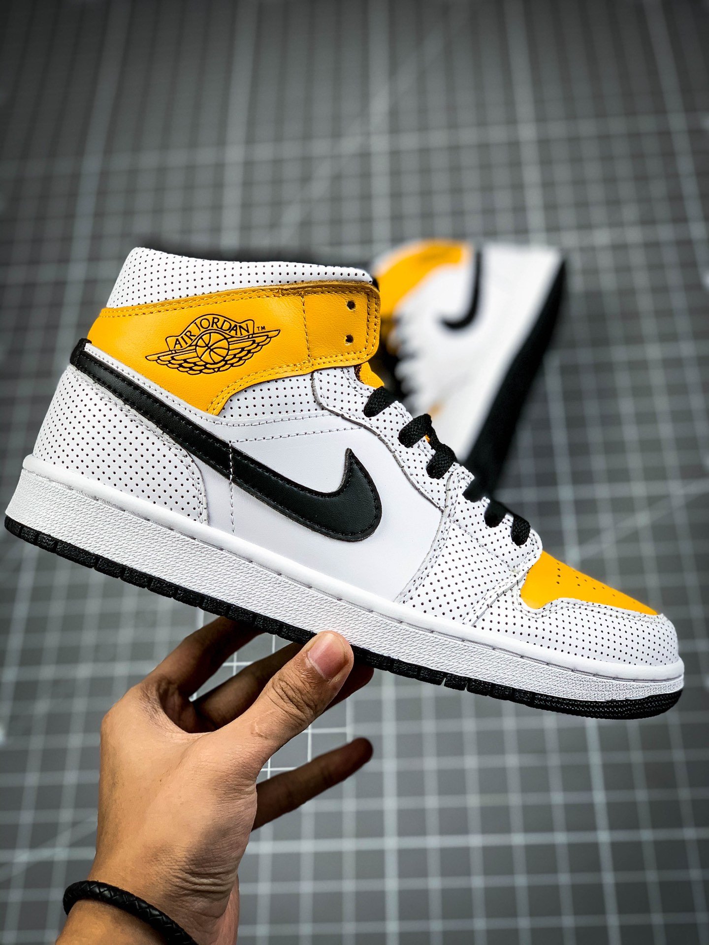 Air Jordan 1 Mid Perforated White/Black-University Gold 5