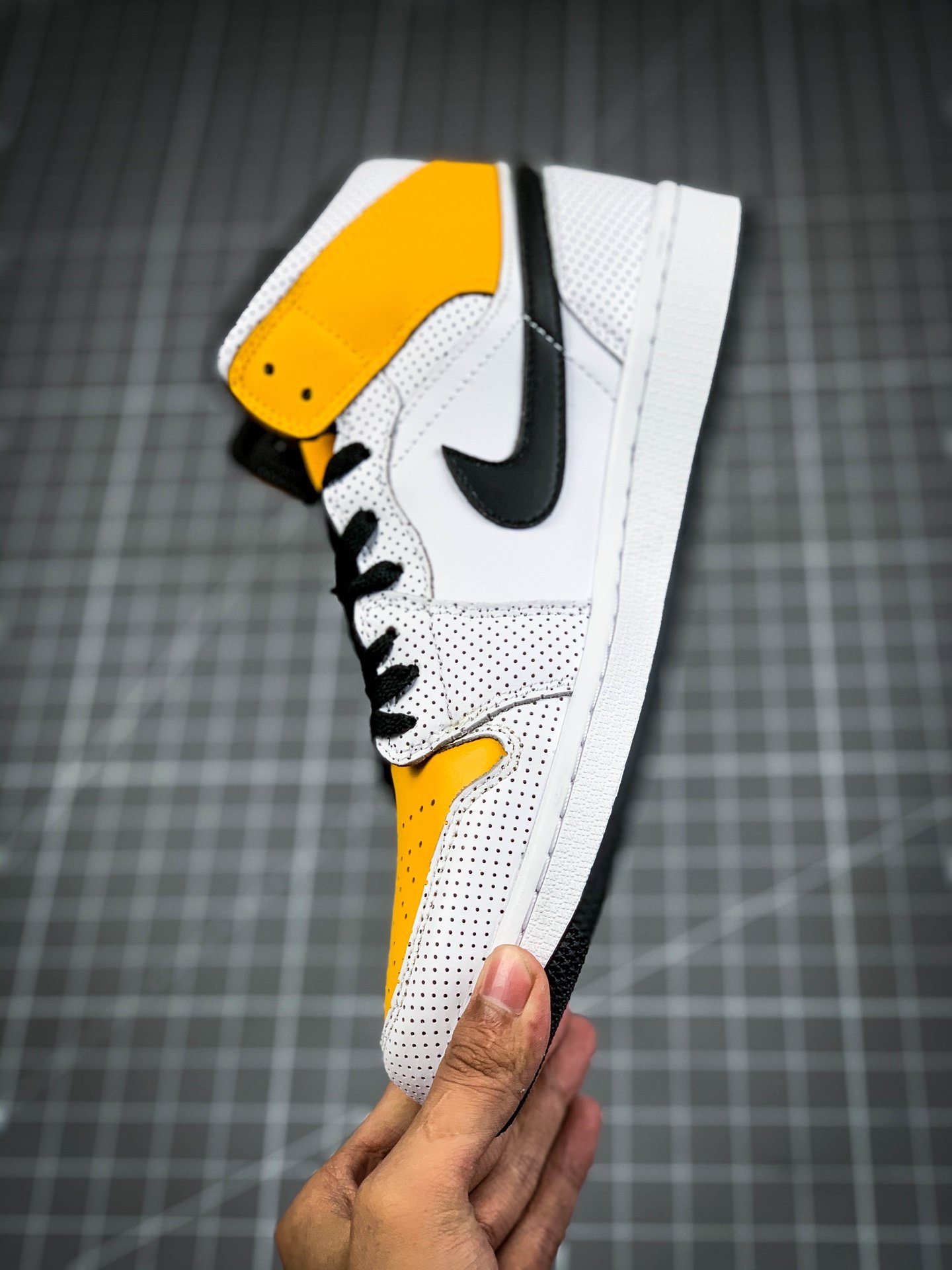 Air Jordan 1 Mid Perforated White/Black-University Gold 17