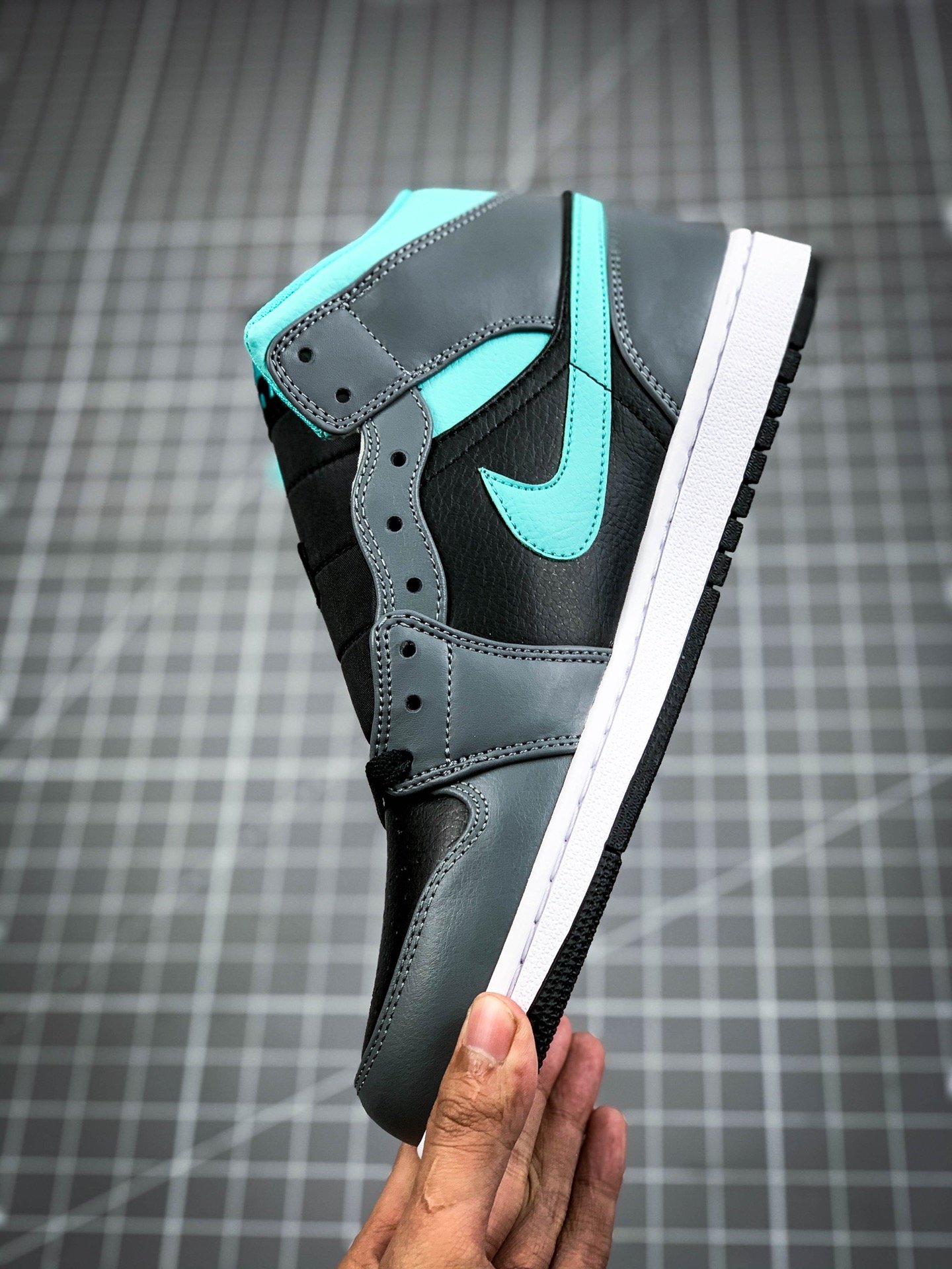 Original Quality Air Jordan 1 Mid Grey/Aqua Blue/White 5