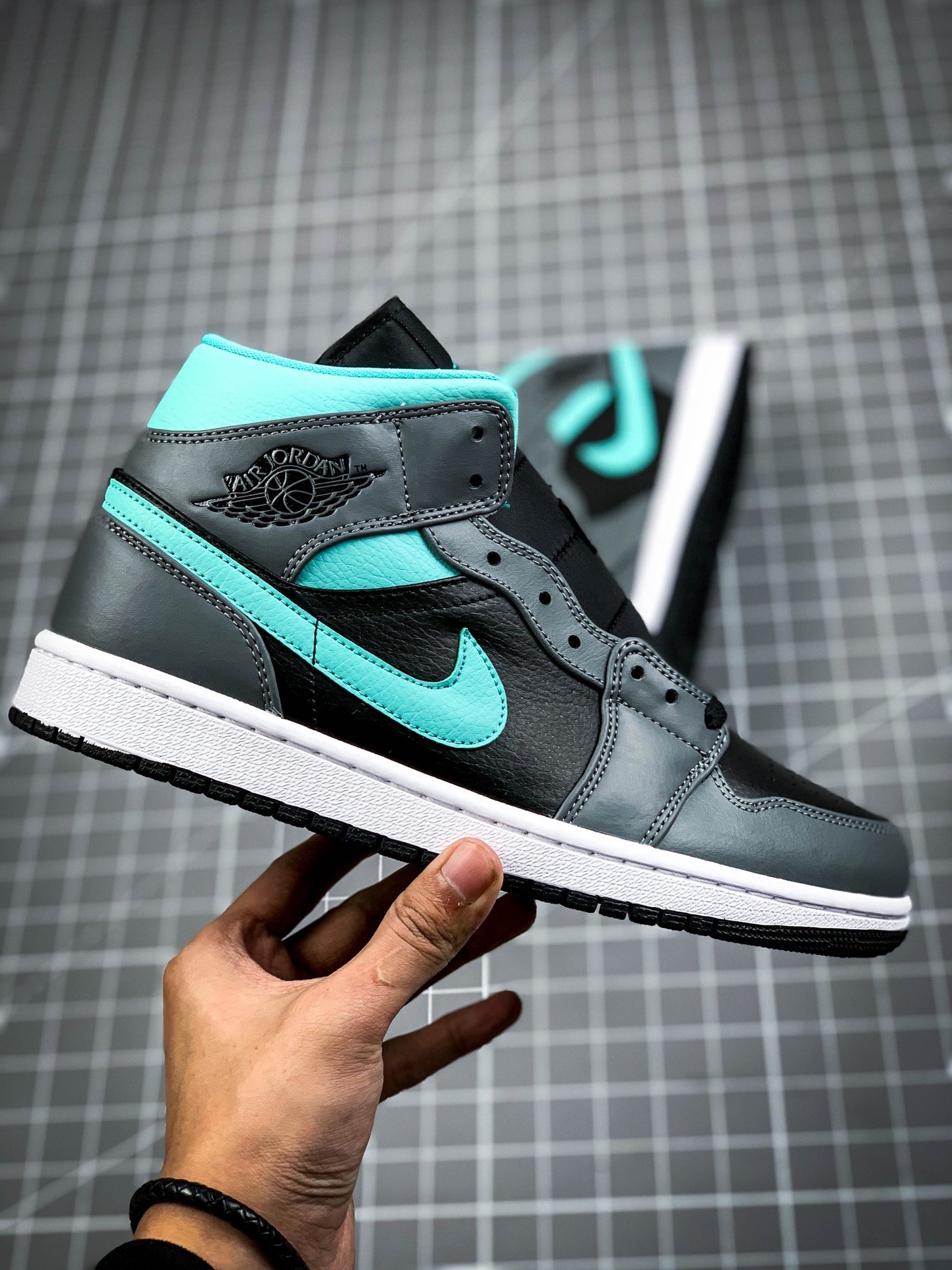 Original Quality Air Jordan 1 Mid Grey/Aqua Blue/White 17