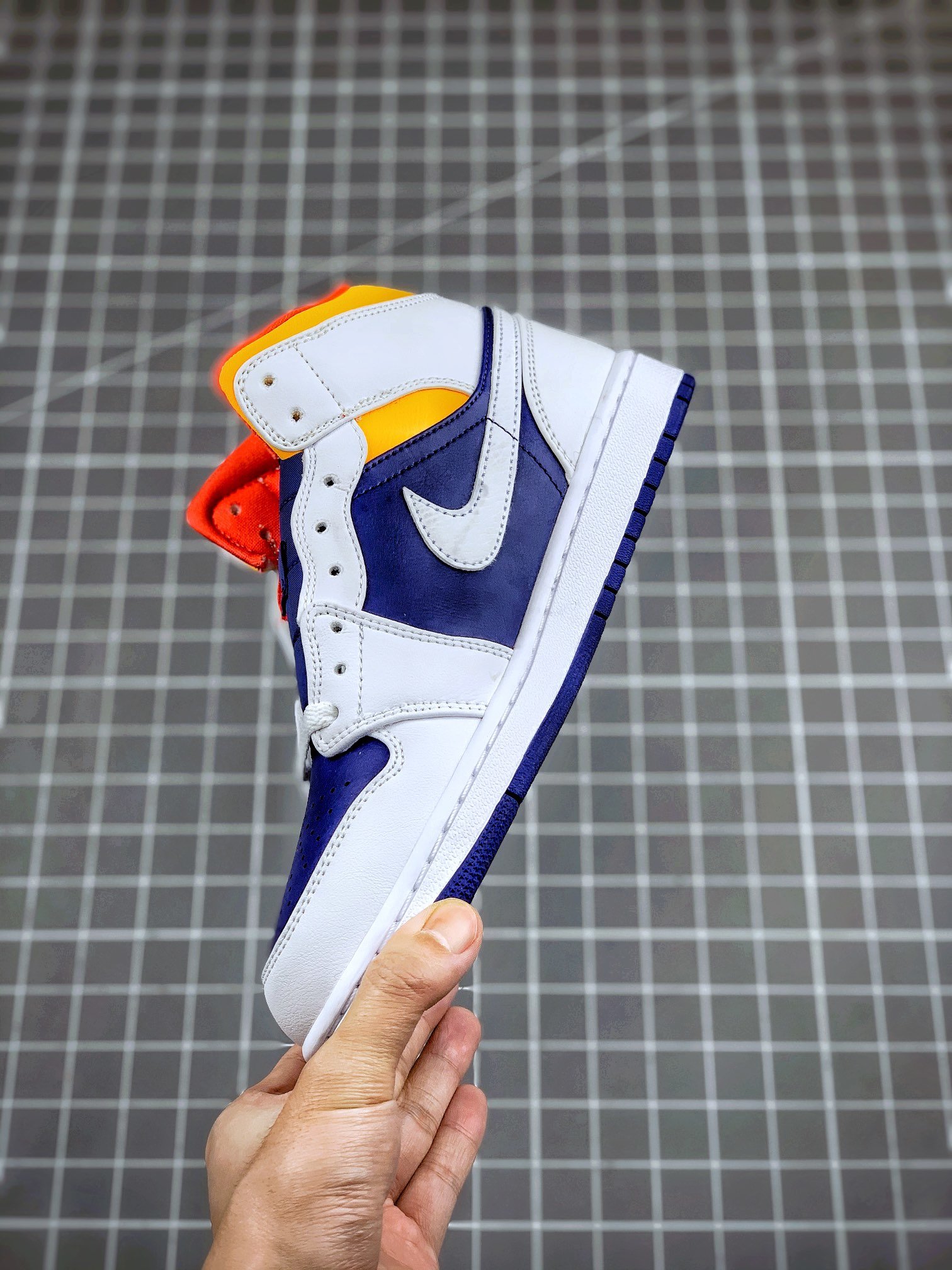 Air Jordan 1 Mid White/Deep Royal Blue-Track Red-Laser Orange 3