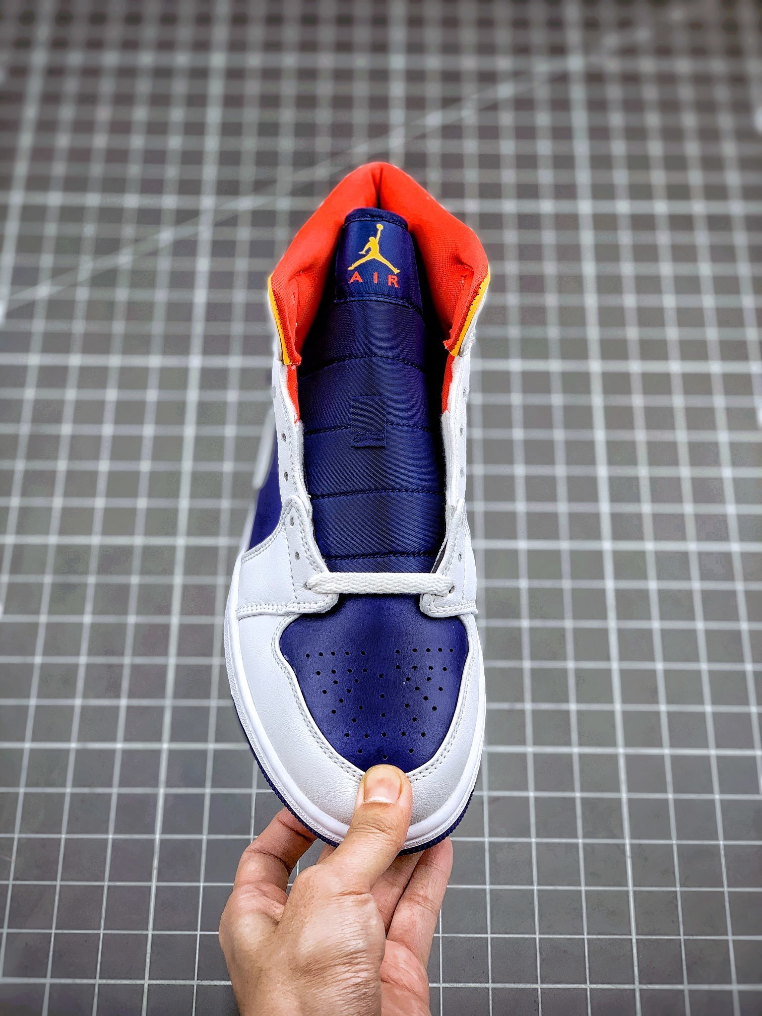 Air Jordan 1 Mid White/Deep Royal Blue-Track Red-Laser Orange 9