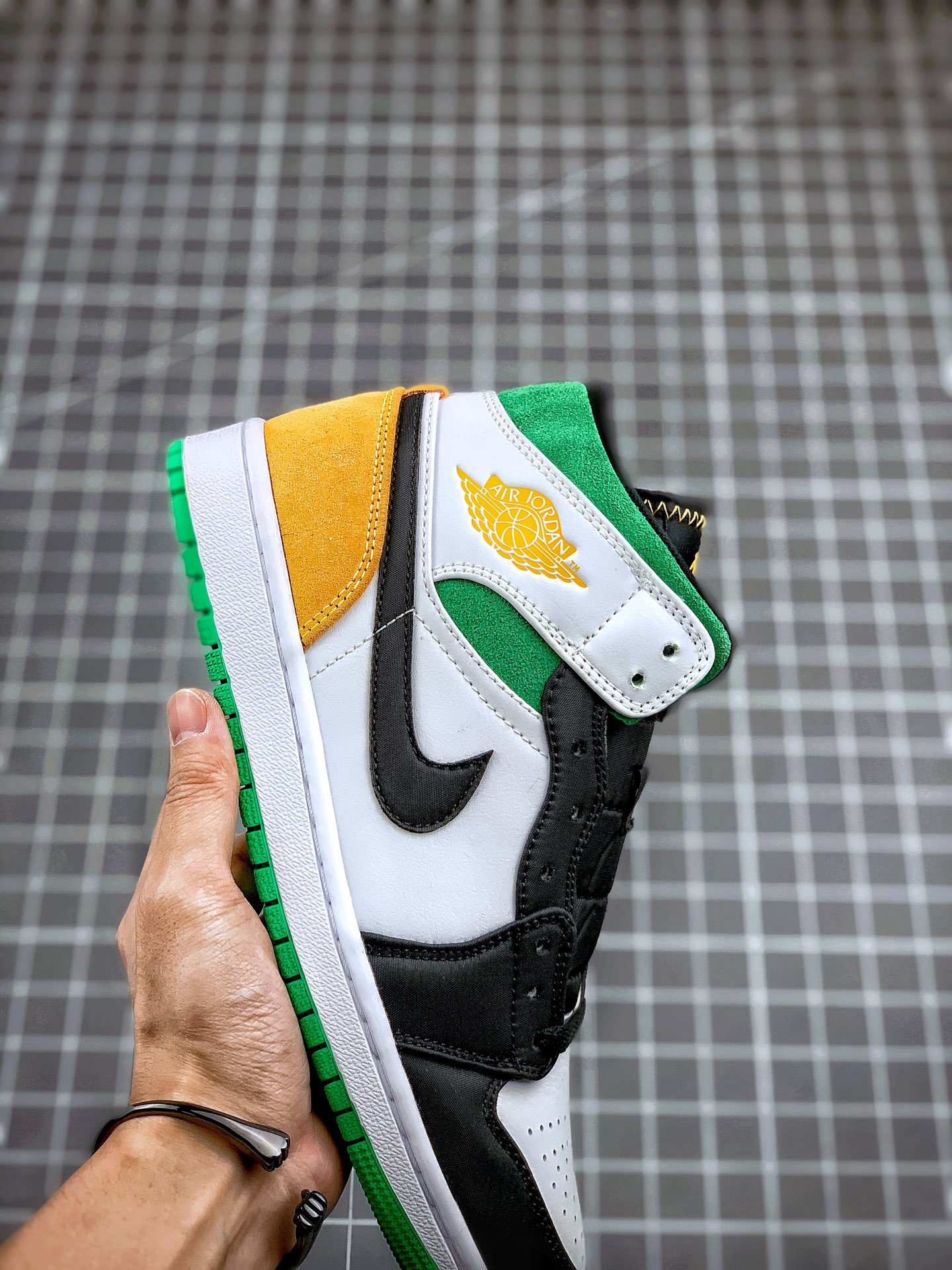 Original Air Jordan 1 Mid Se Oakland White/Laser Orange/Black/Lucky Green 11