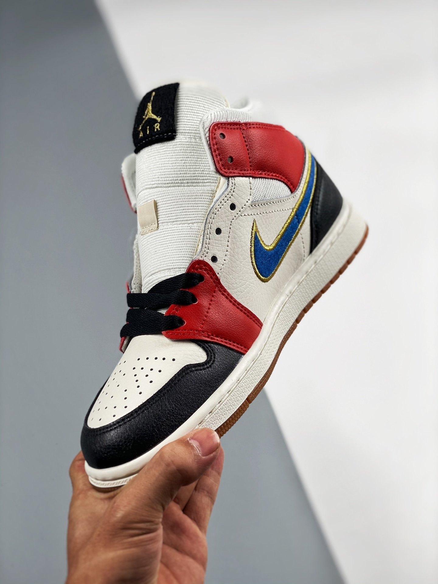 Air Jordan 1 Mid Sail/Red/Black-Blue-Gold 9