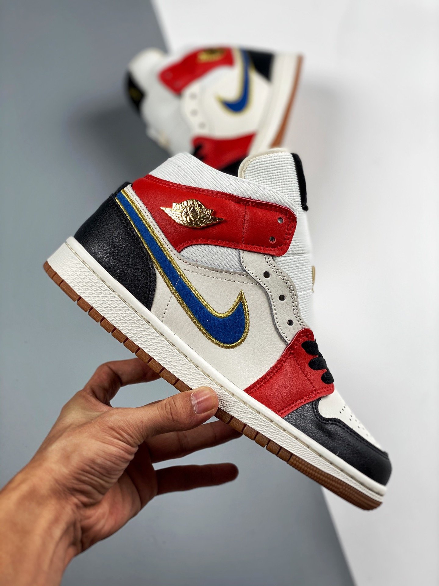 Air Jordan 1 Mid Sail/Red/Black-Blue-Gold 11