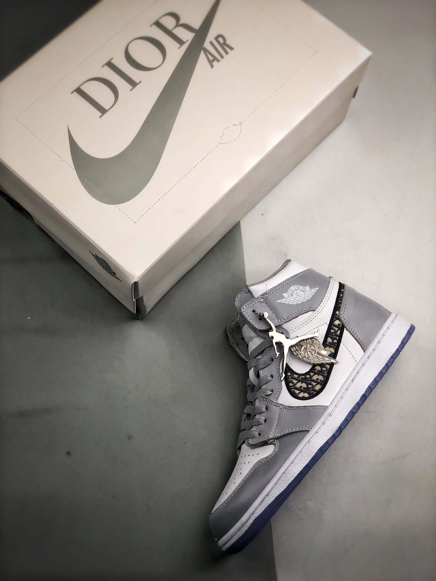 Di*Or X Air Jordan 1 High Collaboration Grey/Black-Sail 7