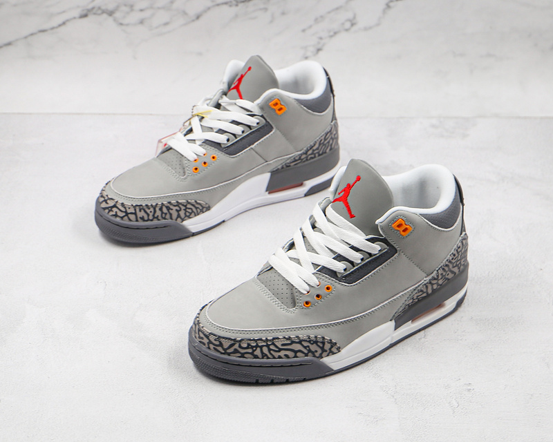 Air Jordan 3 Retro Cool Grey Silver/Light Graphite-Orange Peel-Sport Red 3