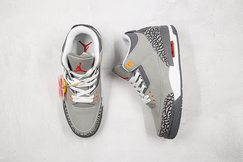 Air Jordan 3 Retro Cool Grey Silver/Light Graphite-Orange Peel-Sport Red 9