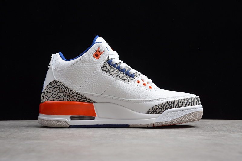 Gz Air Jordan 3 Retro Knicks White/Old Royal/Orange/Grey 3