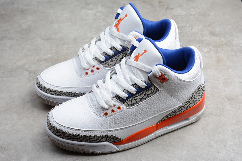 Gz Air Jordan 3 Retro Knicks White/Old Royal/Orange/Grey 15