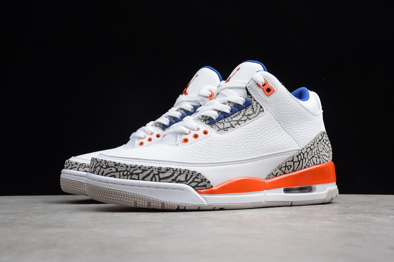 Gz Air Jordan 3 Retro Knicks White/Old Royal/Orange/Grey 29