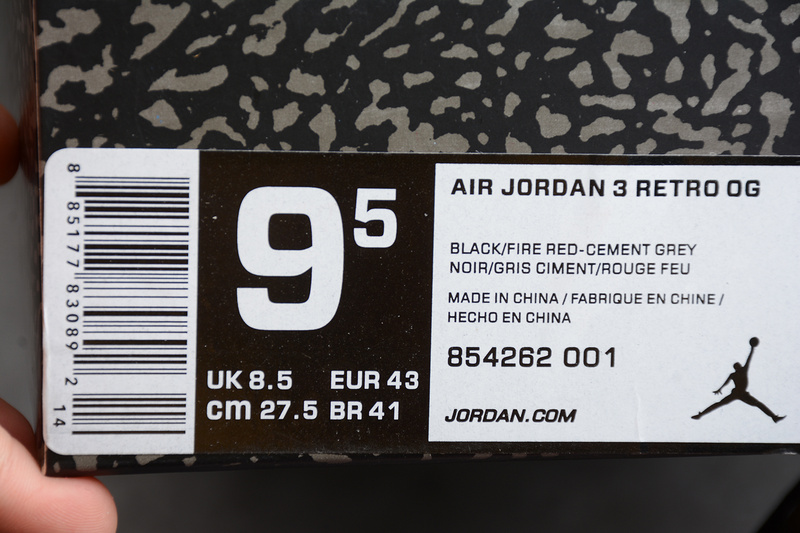 St Air Jordan 3 Retro Og Black Cement Black/Fire Red-Cement Grey 21