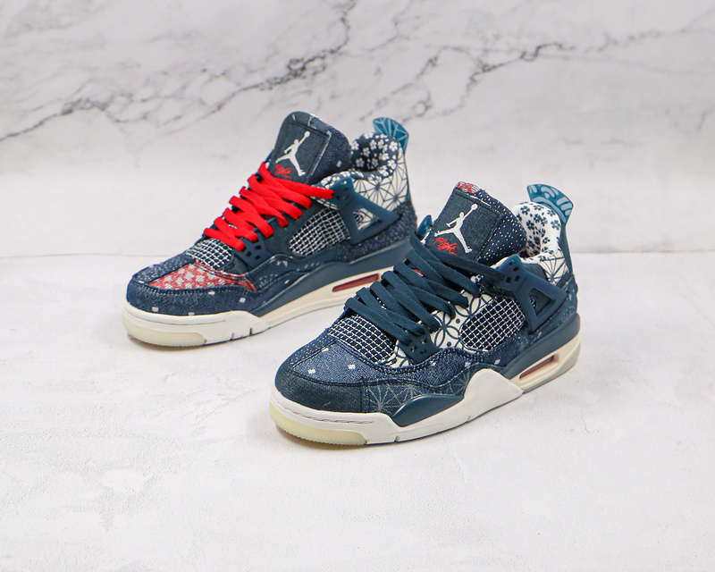 Air Jordan 4 Retro Sashiko Deep Ocean/Sail/Cement Grey/Fire Red 17