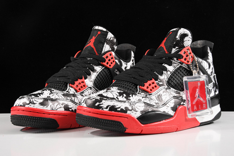 Air Jordan 4 Tattoo Black/Fire Red/Black/White 33