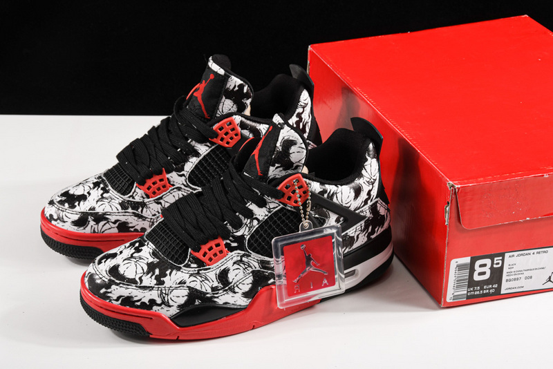 Air Jordan 4 Tattoo Black/Fire Red/Black/White 37