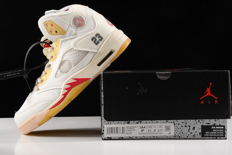 Ow X Air Jordan 5 White/Fire Red 7