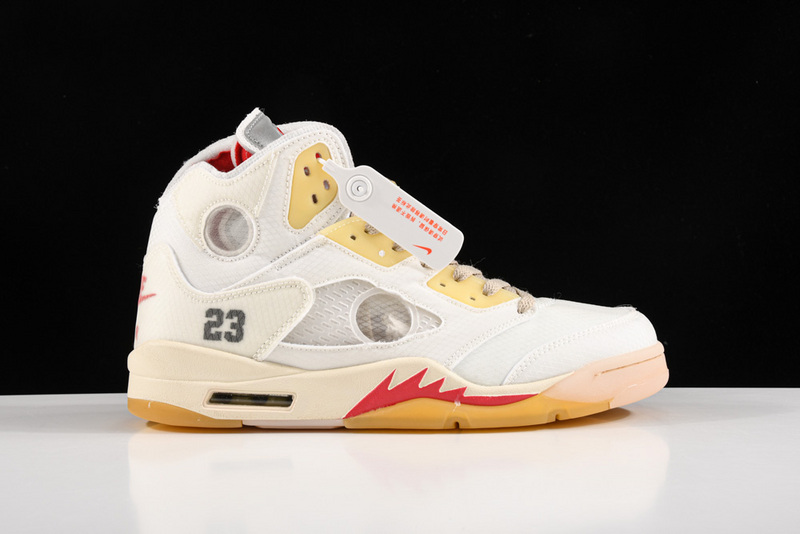 Ow X Air Jordan 5 White/Fire Red 15